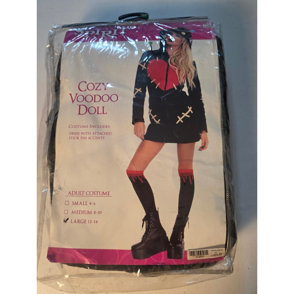 Spirit Halloween Cozy Voodoo Doll Costume Dress Womens Large 12-14 Black Red